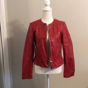 Red faux leather jacket